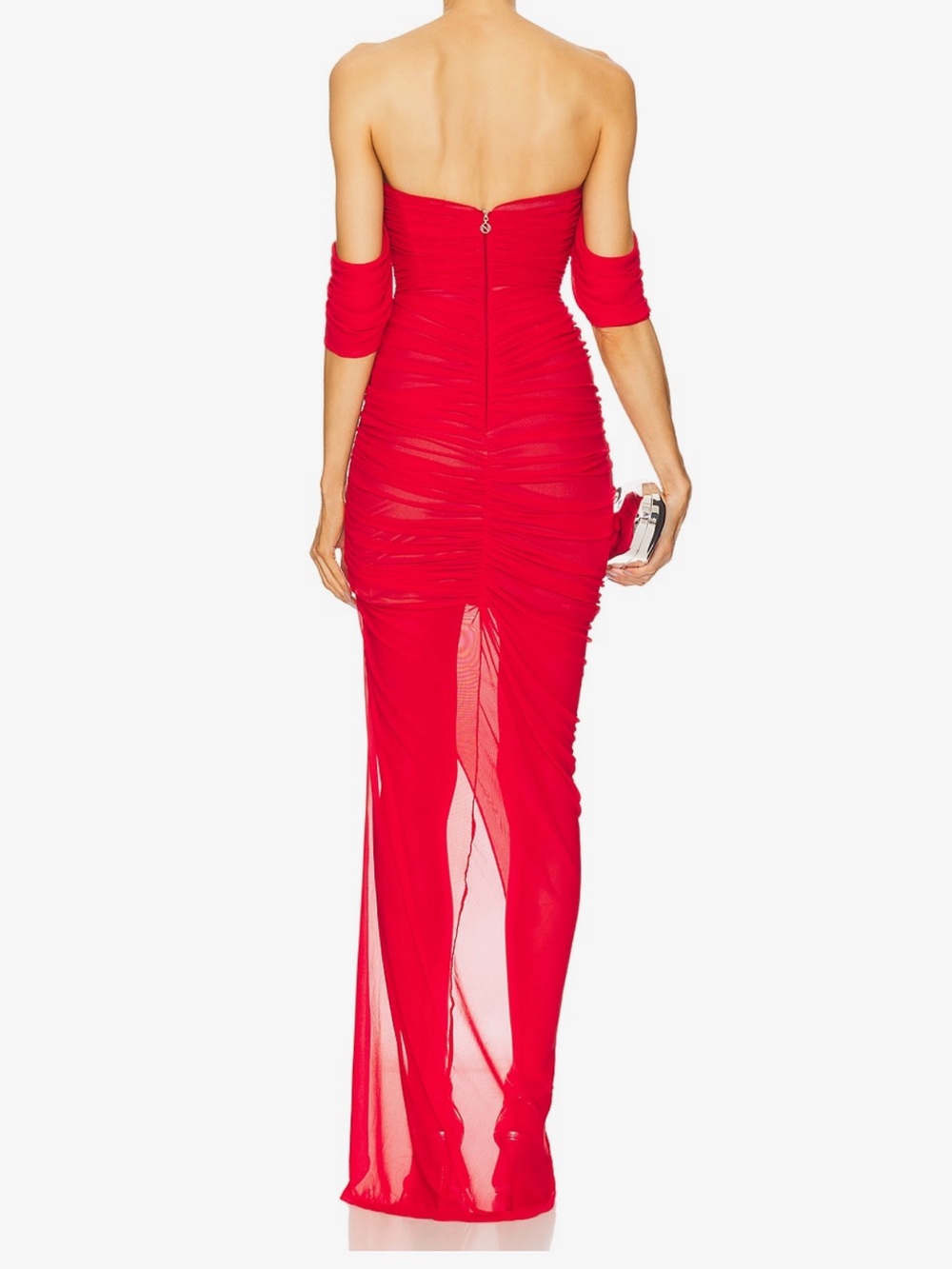 REVOLVE NOOKIE Dita Mesh Gown Red Ruched Off-Shoulder Evening Dress - Picture 4 of 11